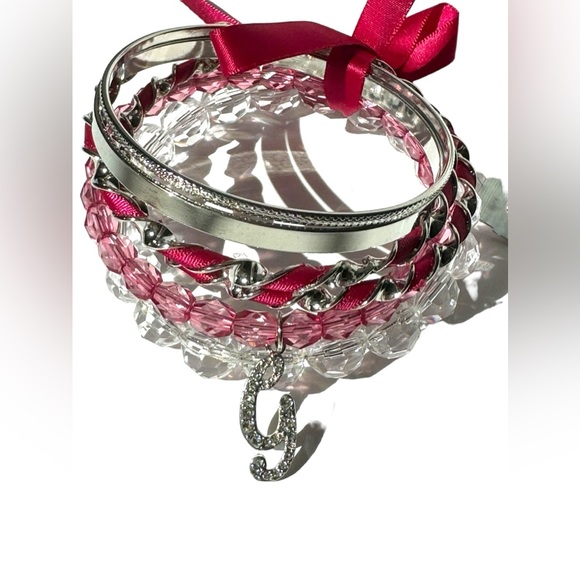 NWT Guess 6pc bangle bracelet pink silver - Picture 2 of 3